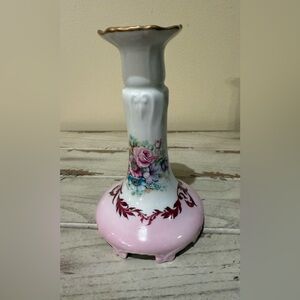 Vintage Limoges France Footed Candlestick Floral Gold Trim